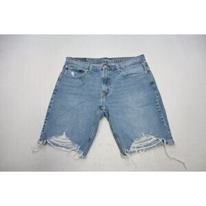 Levi's 511 Distressed Frayed Denim Jean Shorts Rugged Blue Washed Mens Size 36